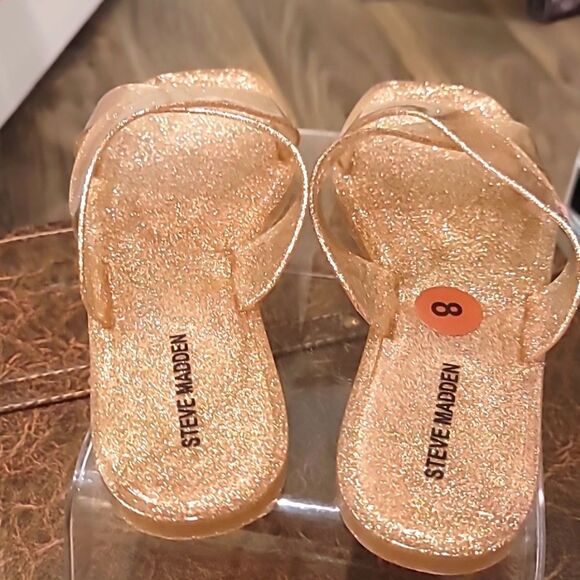 Steve Madden Horizon Cross Band Glitter Sandals- Gold - Picture 11 of 12